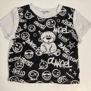 Fashion Nova Black and White Bear Graphic Tee